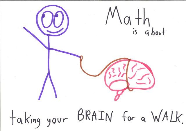 A smiling stick figure walks a pink brain on a leash.