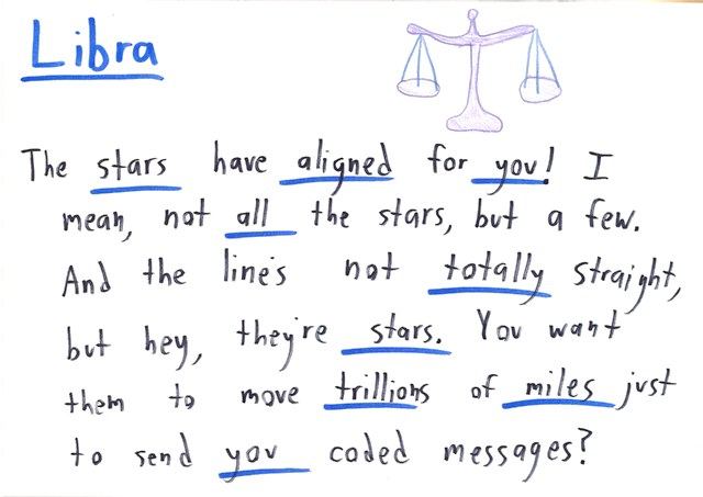 The stars have aligned for Libra, sort of, if you squint.