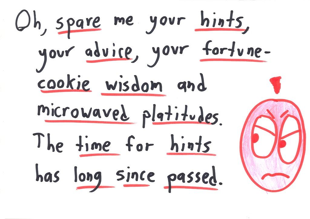 A thirteen-card 'away message' in which someone stuck on a math problem spirals into melodramatic despair, mocks standard problem-solving hints (draw a picture, work backwards, use the information you have), then cheerfully signs off. (panel 7 of 13)