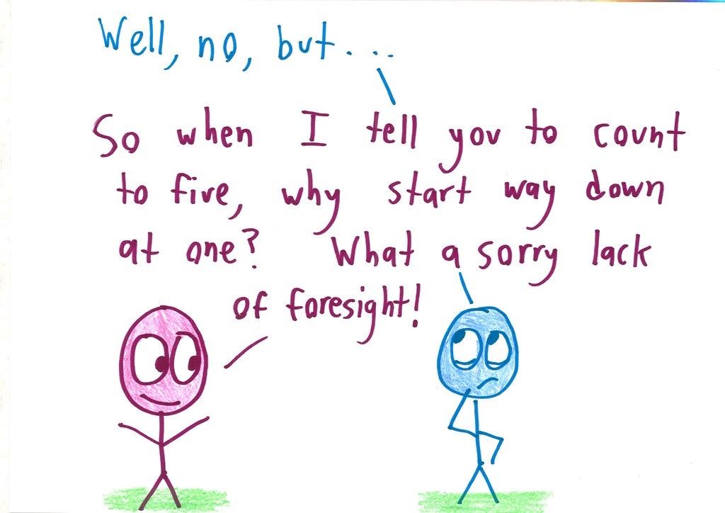 A twelve-panel argument in which one character pokes holes in every attempt to define 'counting,' until the other is reduced to despair. (panel 4 of 12)