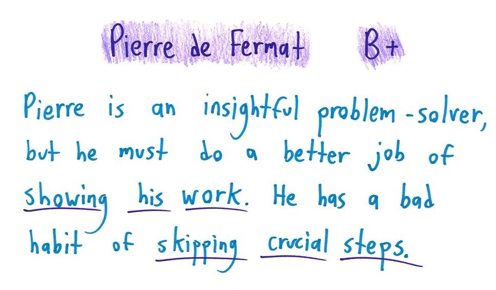 Eight report-card comments that scold famous mathematicians and scientists for the very traits that made them great. (panel 1 of 8)