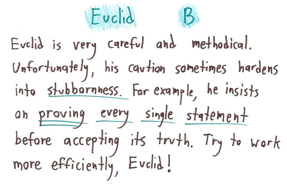 Euclid scolded for insisting on proving everything.