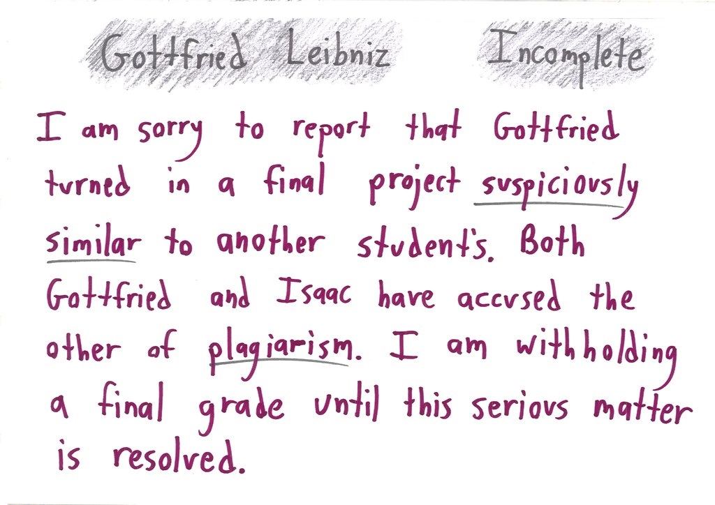 Eight report-card comments that scold famous mathematicians and scientists for the very traits that made them great. (panel 8 of 8)