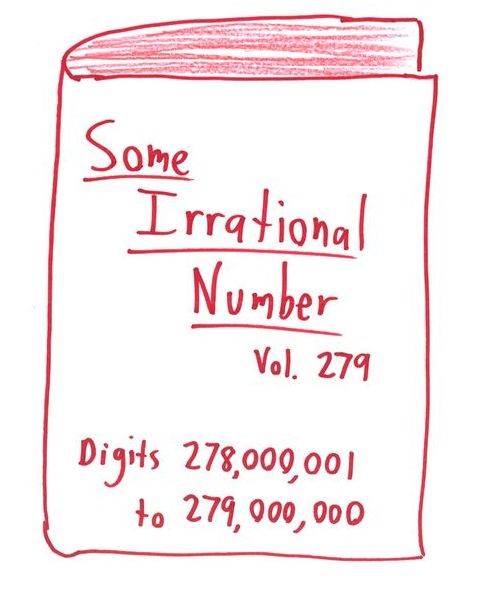 Volume 279 of a book listing an irrational number's digits, a million per volume.