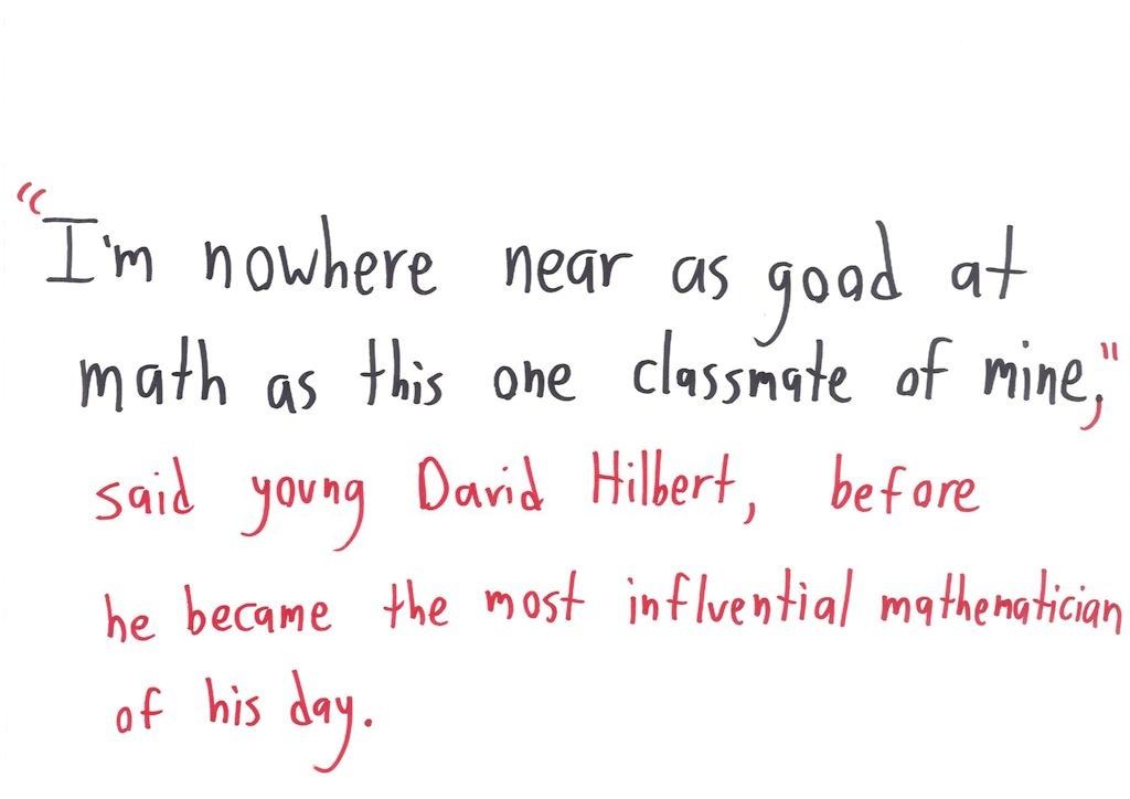 A student's comparison to a classmate becomes a quote from young David Hilbert (who admired his classmate Minkowski). (panel 2 of 2)