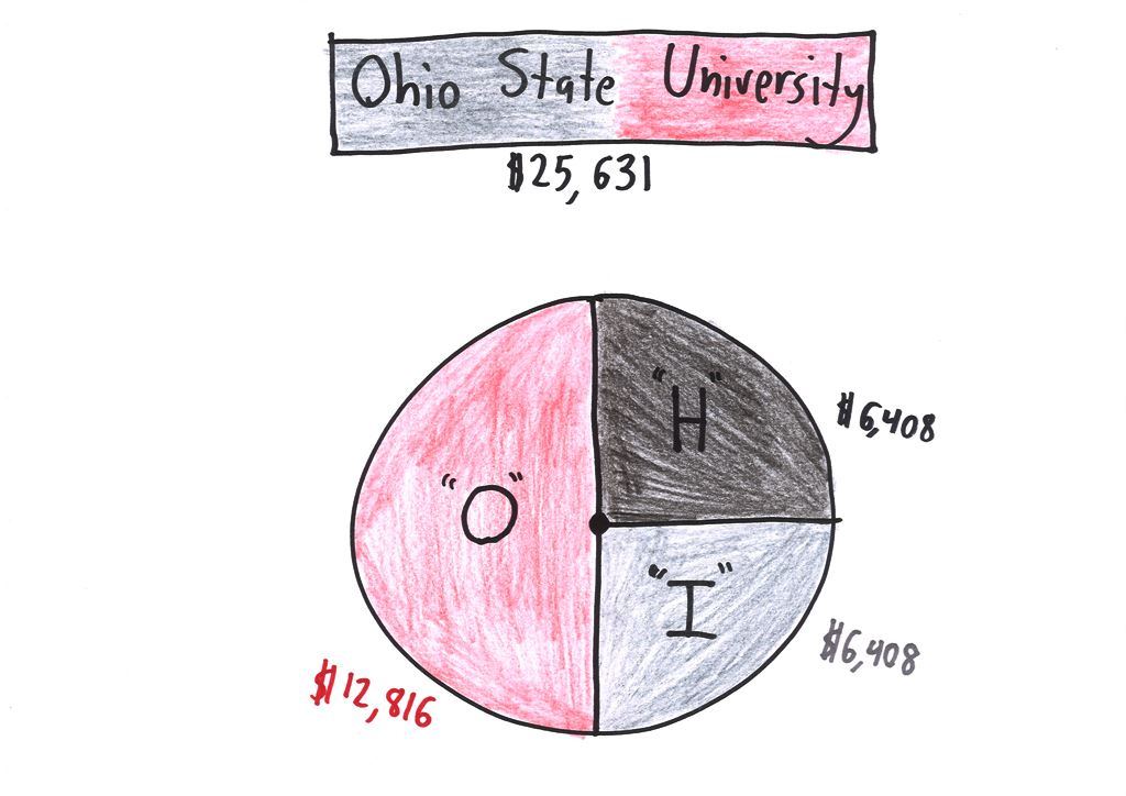 Ten satirical pie charts of where tuition goes at Berkeley, Syracuse, Princeton, Duke, MIT, USC, UW Madison, NYU, Ohio State and Hogwarts. (panel 9 of 10)
