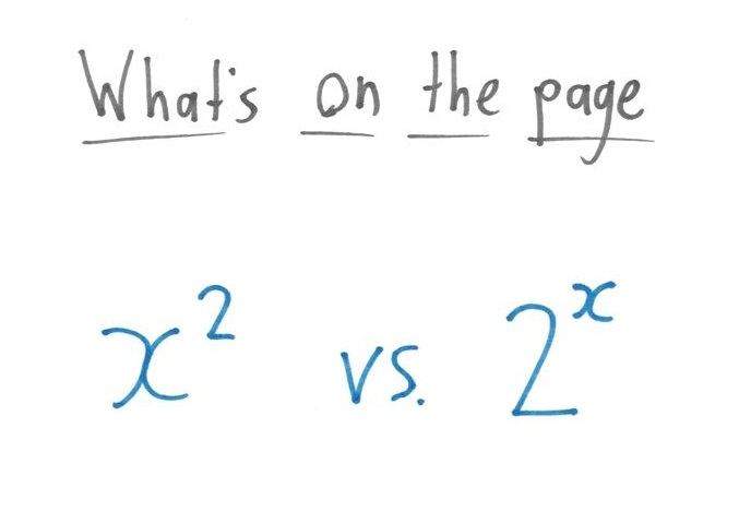 Five three-panel jokes contrasting an algebra problem, the panic students see, and the structure mathematicians see: zero-product property, vertex form, chunking, fractions as pieces, and polynomial vs. exponential growth. (panel 13 of 15)