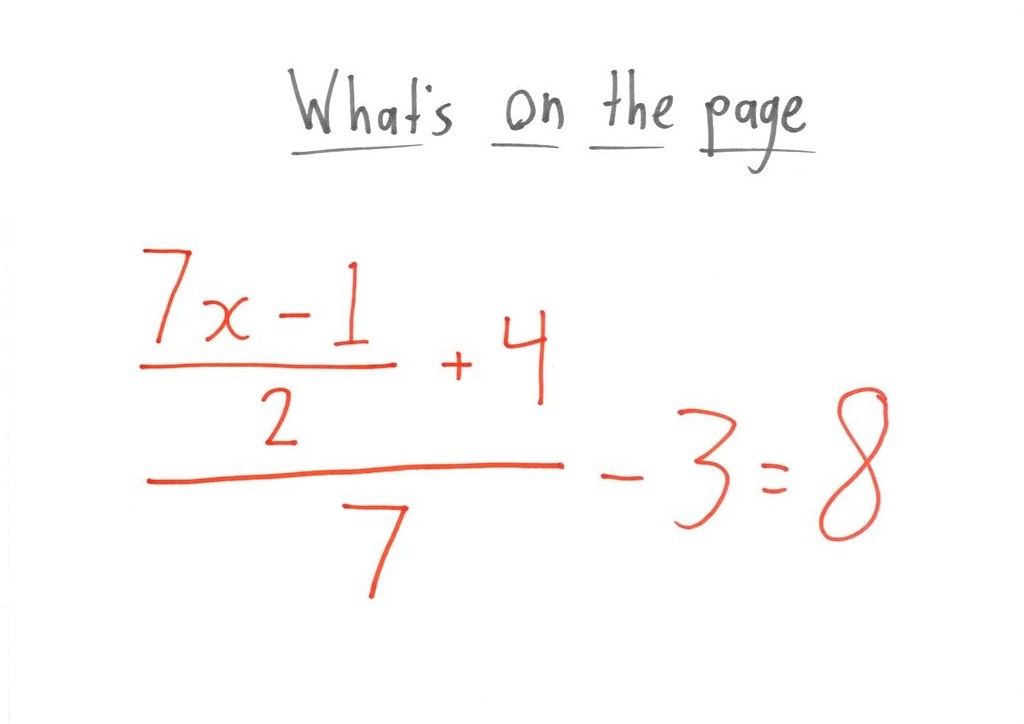 Five three-panel jokes contrasting an algebra problem, the panic students see, and the structure mathematicians see: zero-product property, vertex form, chunking, fractions as pieces, and polynomial vs. exponential growth. (panel 7 of 15)