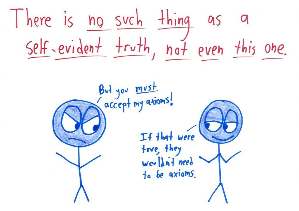 A self-undermining maxim: there are no self-evident truths, not even this one. Axioms are chosen, not obvious.