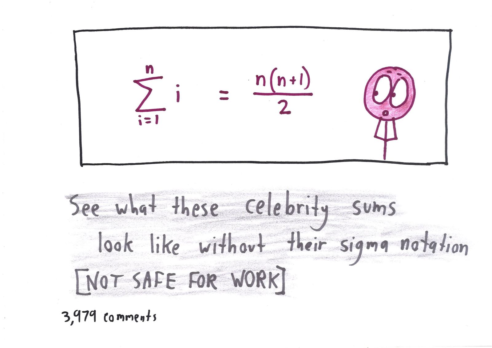 A tabloid headline promising 'celebrity sums' seen without their sigma notation (NSFW!).