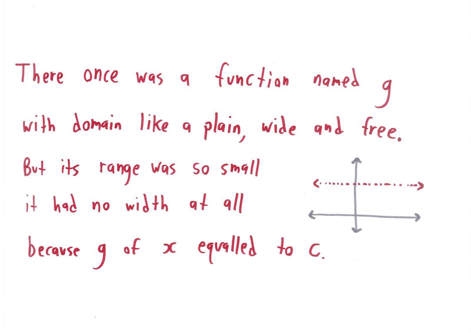A limerick about a constant function, next to a graph of a horizontal line.
