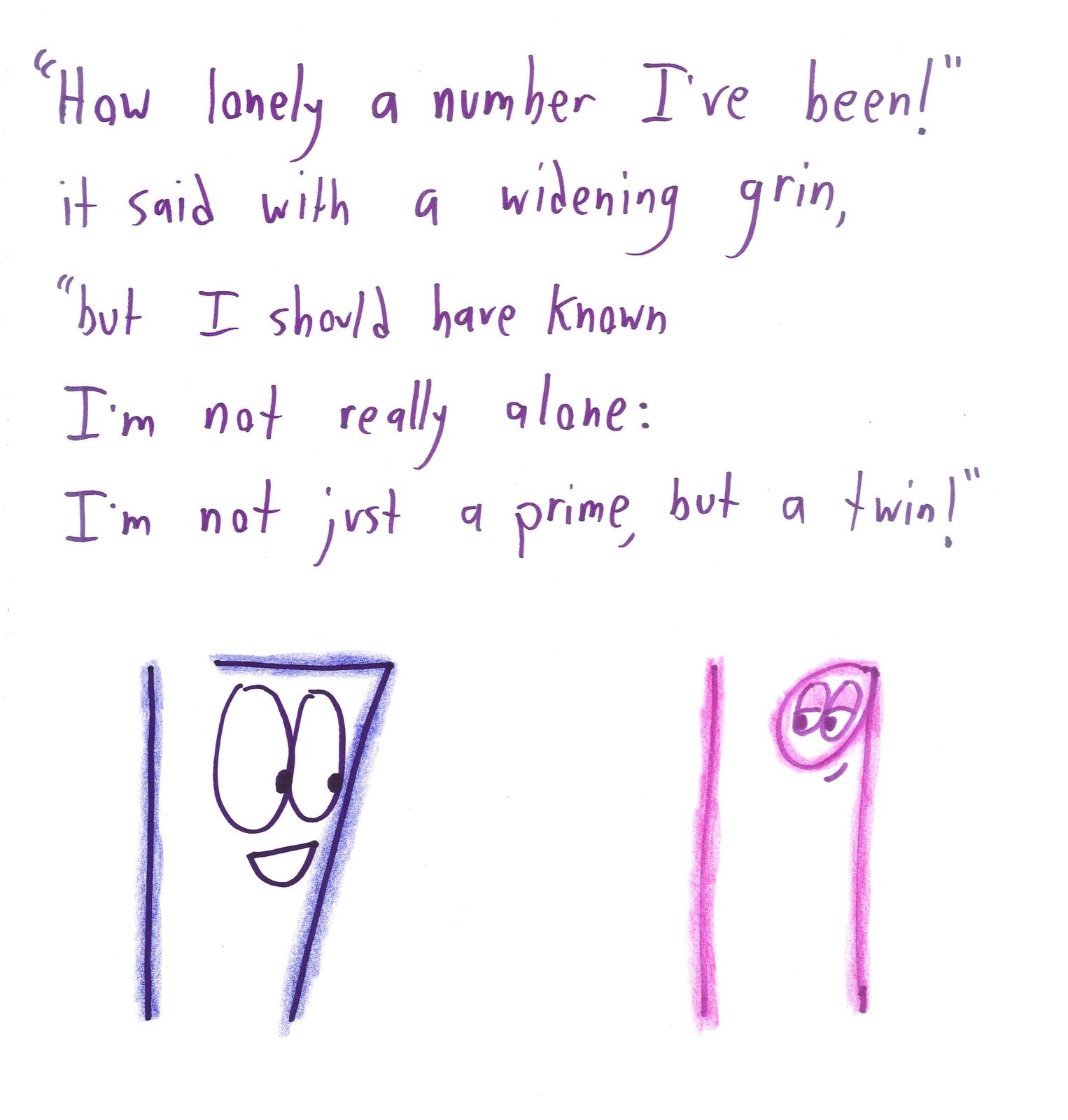 Nine math limericks: a constant function, Russell and Gödel, a non-unit vector named u, twin primes, an obtuse angle, the Dirichlet function, a lemma, the converse error, and the median's code. (panel 4 of 9)
