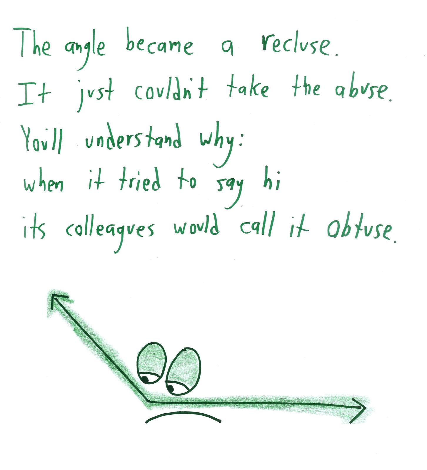 Nine math limericks: a constant function, Russell and Gödel, a non-unit vector named u, twin primes, an obtuse angle, the Dirichlet function, a lemma, the converse error, and the median's code. (panel 5 of 9)