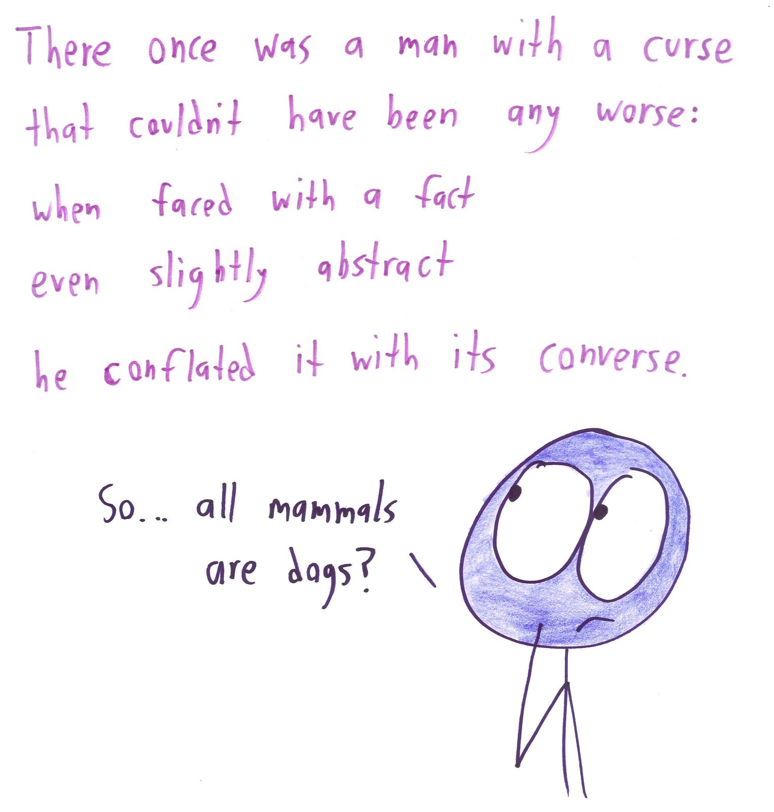 Nine math limericks: a constant function, Russell and Gödel, a non-unit vector named u, twin primes, an obtuse angle, the Dirichlet function, a lemma, the converse error, and the median's code. (panel 8 of 9)