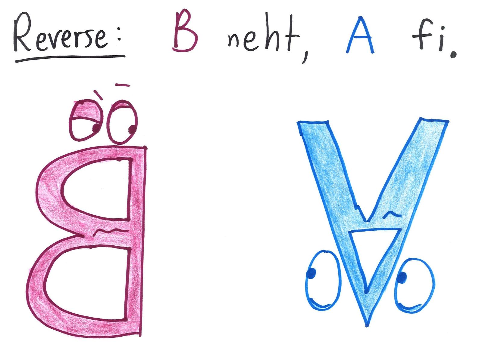 The logical relatives of 'If A, then B': statement, converse and inverse, then sillier ones like traverse, subversive, freeverse, multiverse, perverse, reverse and versatile. (panel 9 of 10)
