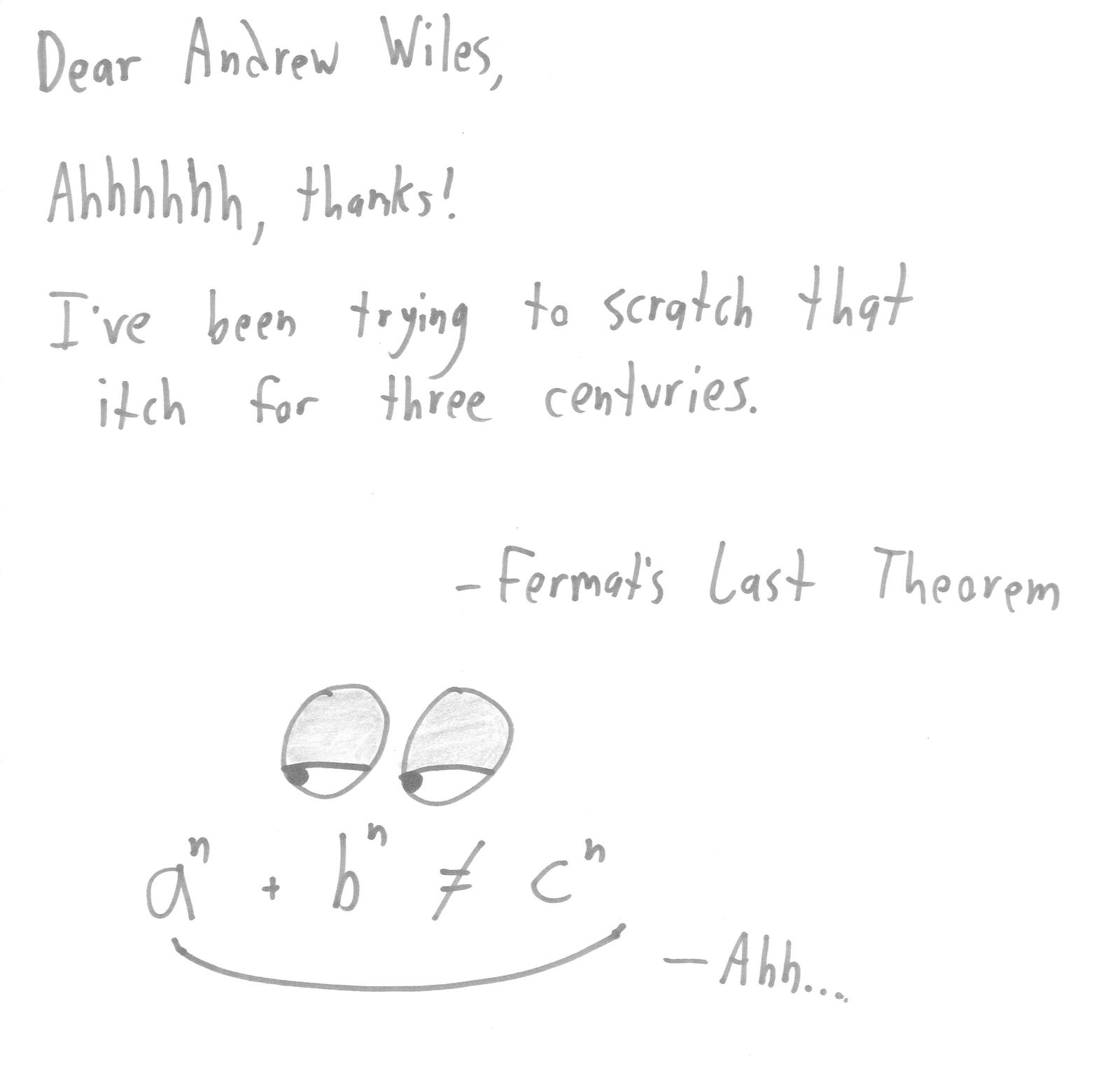 Ten letters from mathematical ideas to the mathematicians tied to them: the Pythagorean theorem, geometry to Euclid, the Poisson distribution to Bortkiewicz, calculus to Leibniz and Newton, and more. (panel 9 of 10)