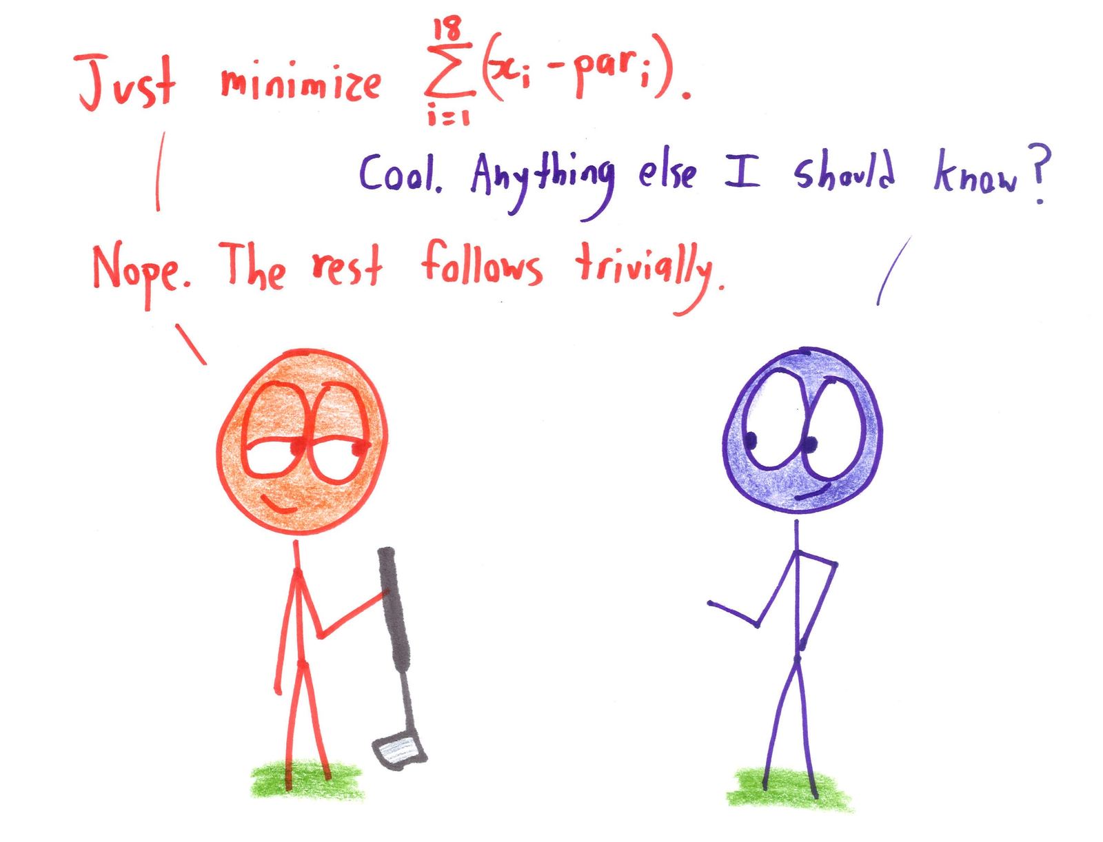 Ten sports as mathematicians explain them: open and closed sets in basketball, Poisson-distributed soccer goals, golf as a minimization, baseball's 162-game sample, and the marathon as an integral. (panel 4 of 10)