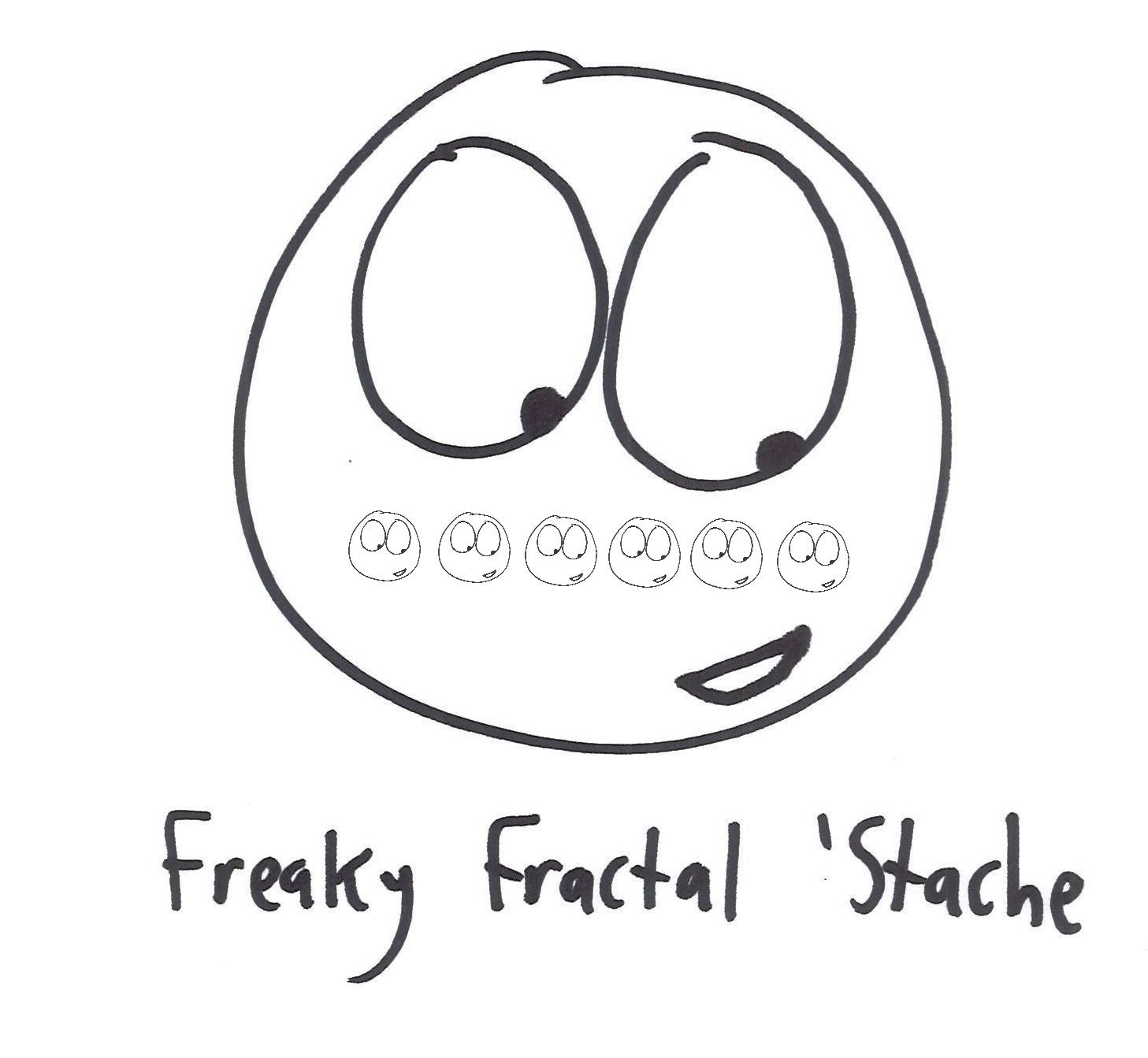 Eighteen mathematical mustaches and beards: parabola, square root, Cantor set, sine and cosine waves, a graph, the null 'stache, a normal curve, absolute value, a Sierpinski soul patch and more. (panel 11 of 18)