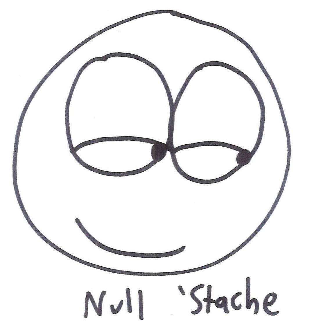 Eighteen mathematical mustaches and beards: parabola, square root, Cantor set, sine and cosine waves, a graph, the null 'stache, a normal curve, absolute value, a Sierpinski soul patch and more. (panel 9 of 18)