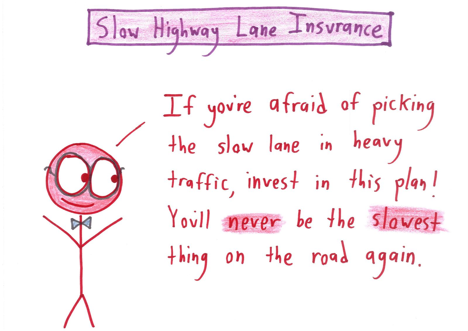 An insurance salesman pitches plans that trade variance for bland certainty: gambler's insurance, TV-finale insurance, first-date insurance, white-Christmas insurance, and insurance insurance. (panel 12 of 17)