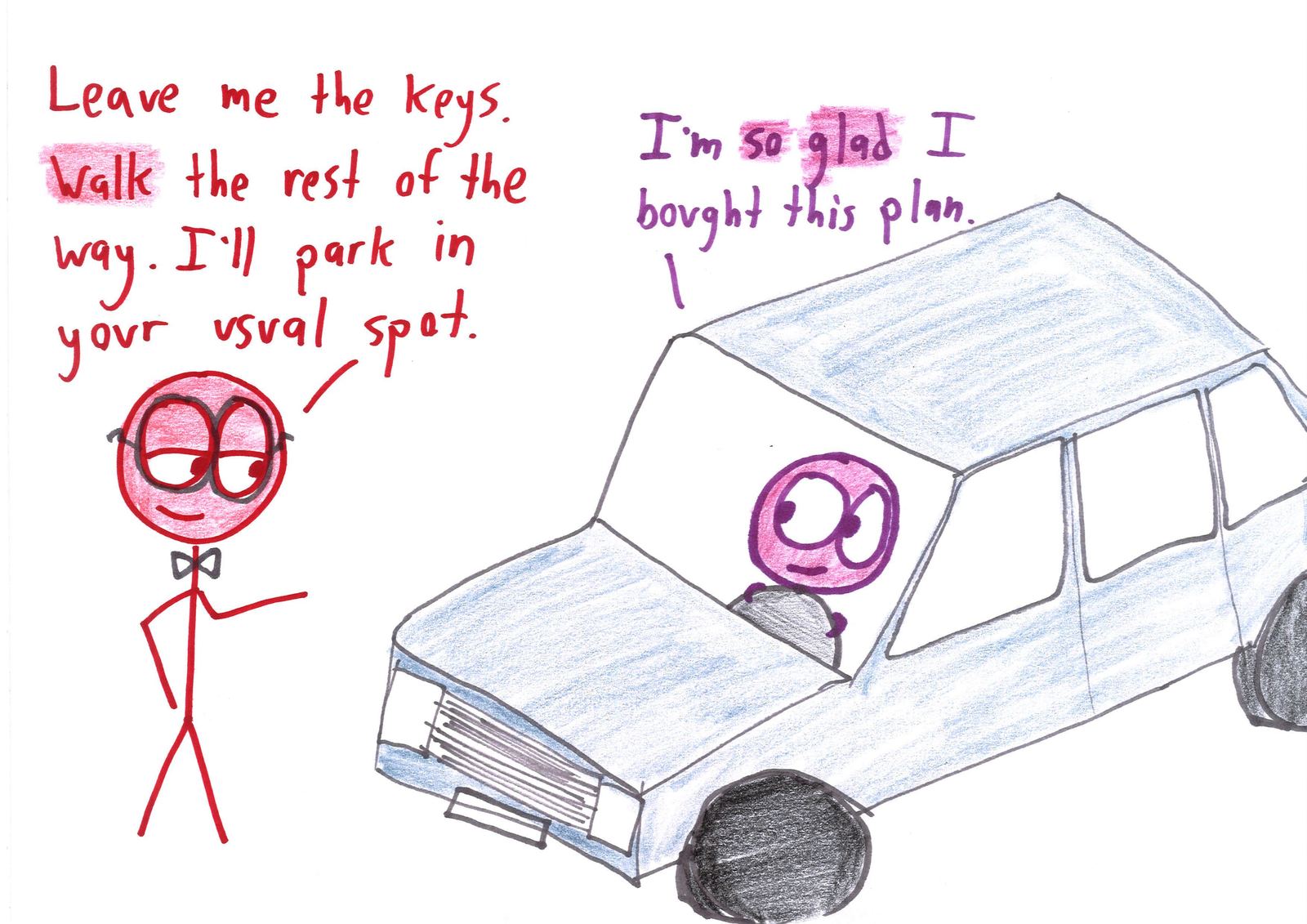 An insurance salesman pitches plans that trade variance for bland certainty: gambler's insurance, TV-finale insurance, first-date insurance, white-Christmas insurance, and insurance insurance. (panel 13 of 17)