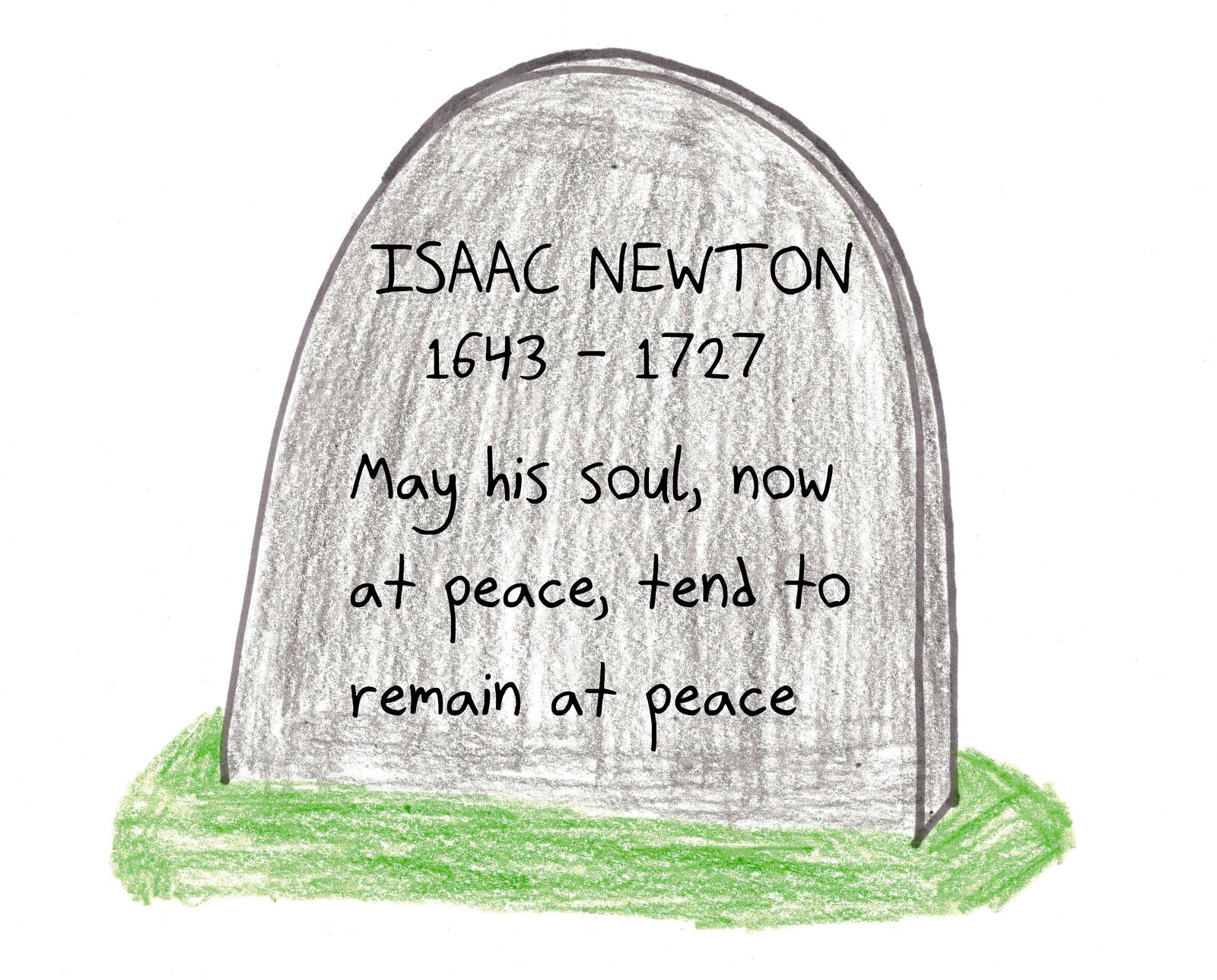 Twelve tombstones from the graveyard of mathematics: Newton at rest stays at rest, Zeno can't quite die, Fermat's epitaph didn't fit, Abel's death and genius do not commute, and more. (panel 1 of 12)