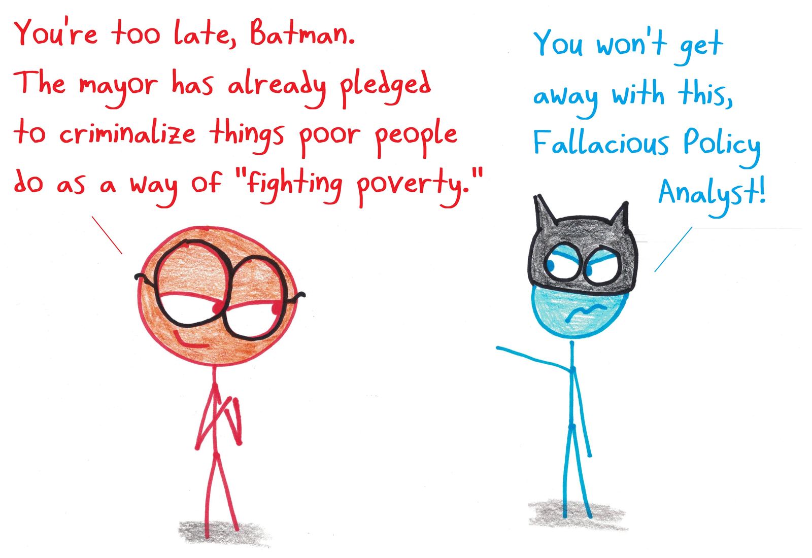 Batman confronts a supervillain whose evil power is bad policy logic.