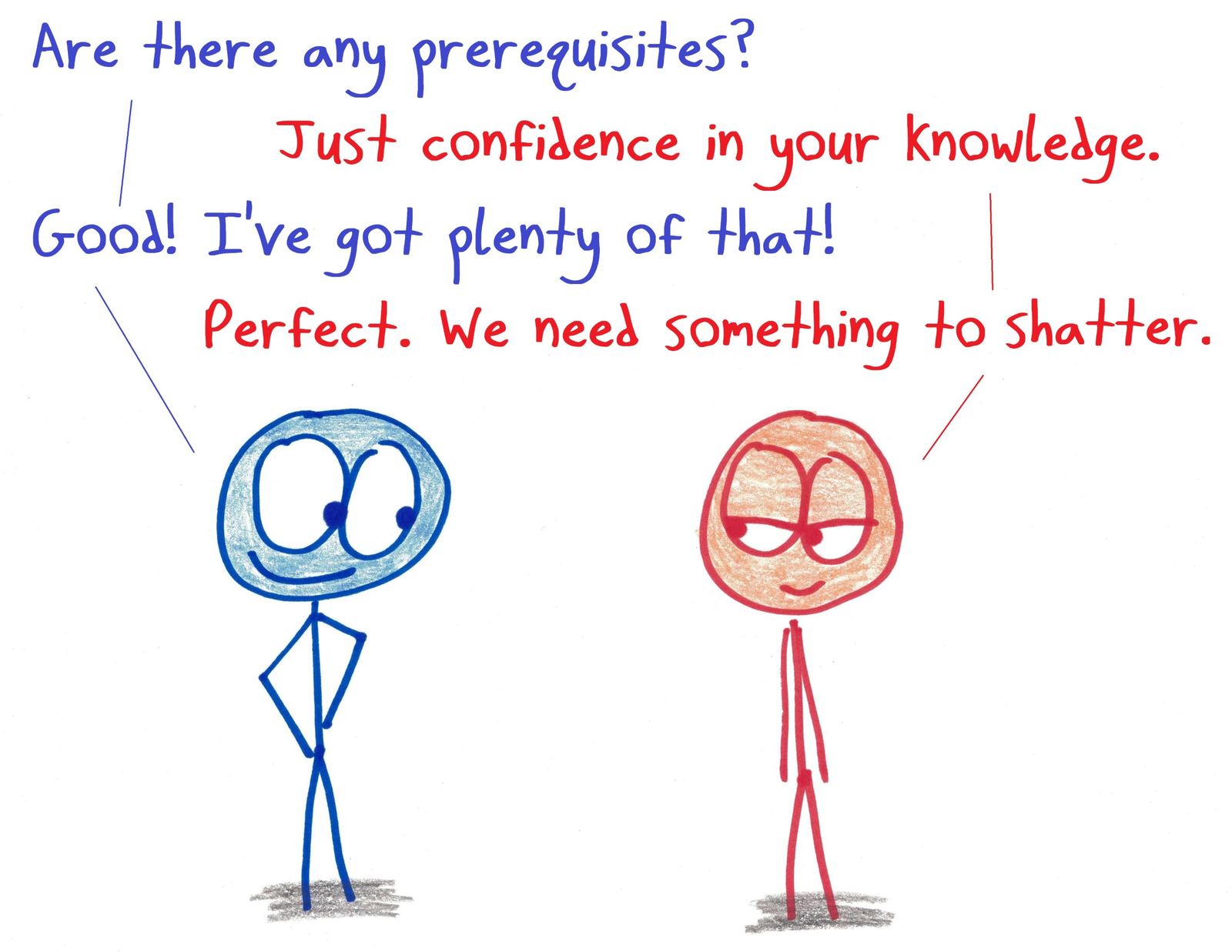 A student asks about a course's prerequisites. The only one is confidence in your knowledge, because the course needs something to shatter.