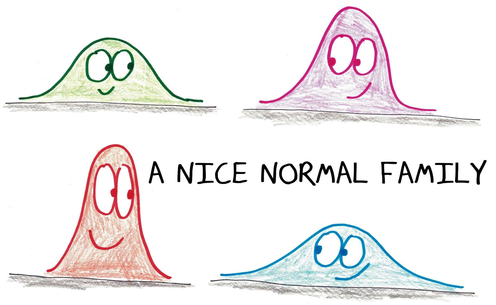 Four bell curves, tall and skinny or short and wide, pose together as a nice normal family.