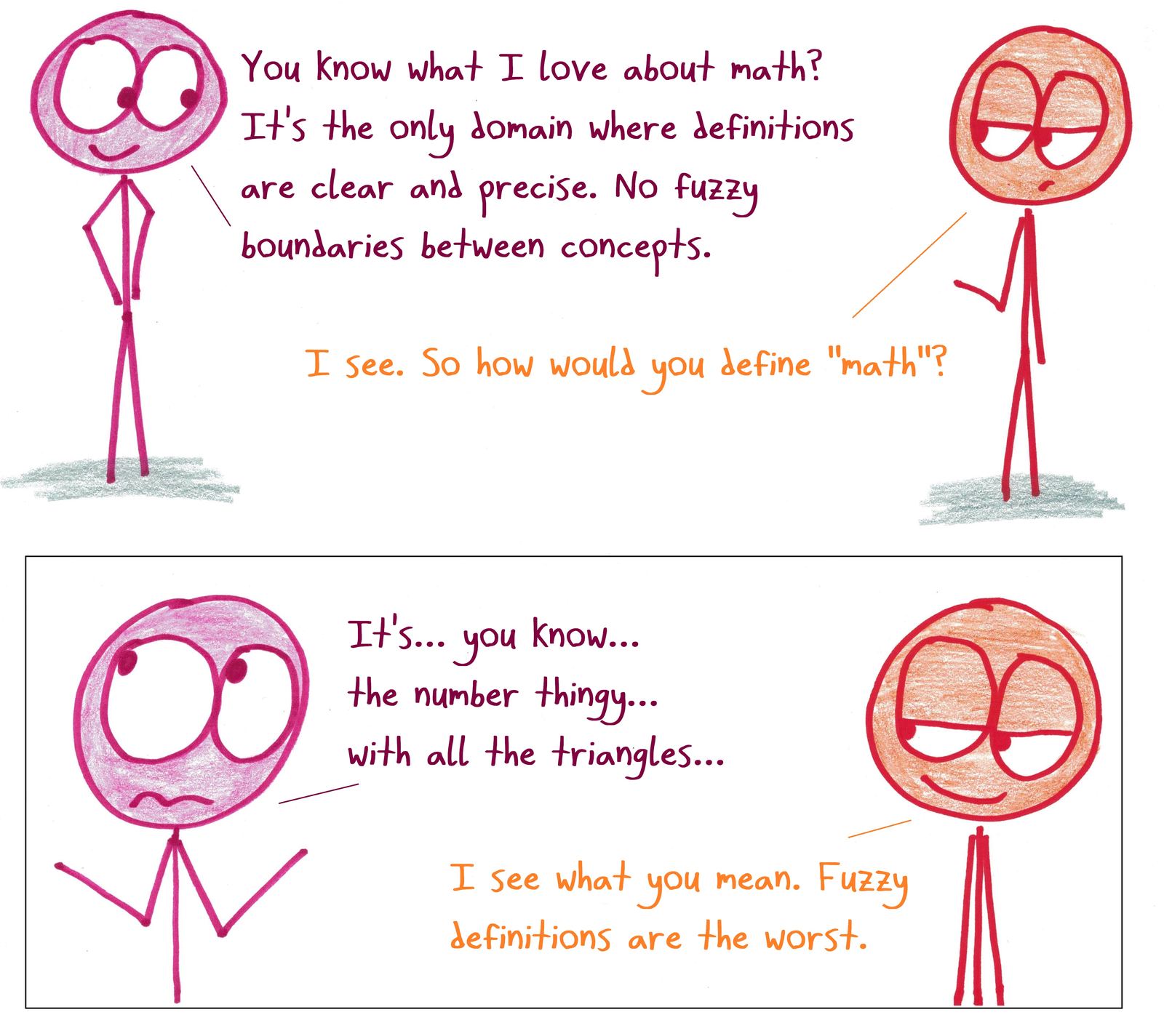 A fan of math's precise definitions can't define 'math' itself.