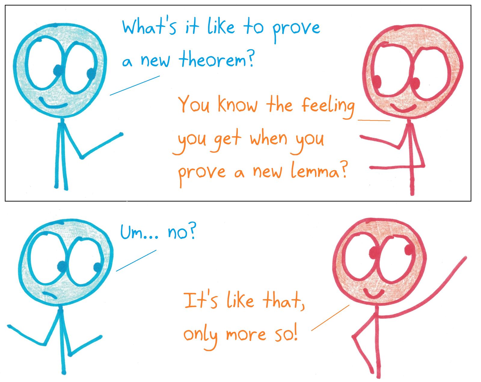 A mathematician explains the joy of proving a theorem by comparing it to proving a lemma, which is no help to anyone.