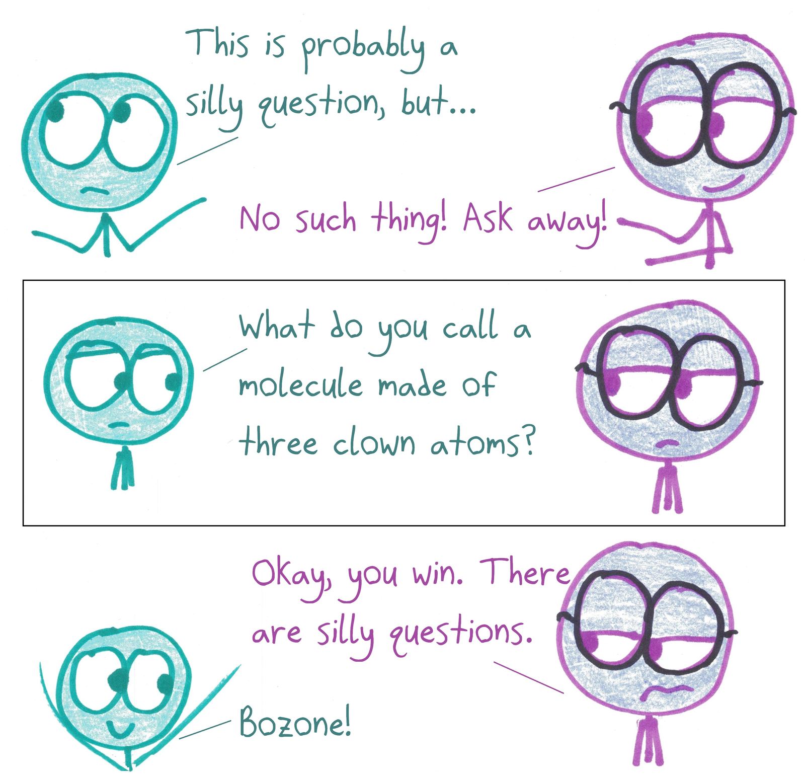 A teacher insists there are no silly questions until a student asks a clown-ozone riddle.