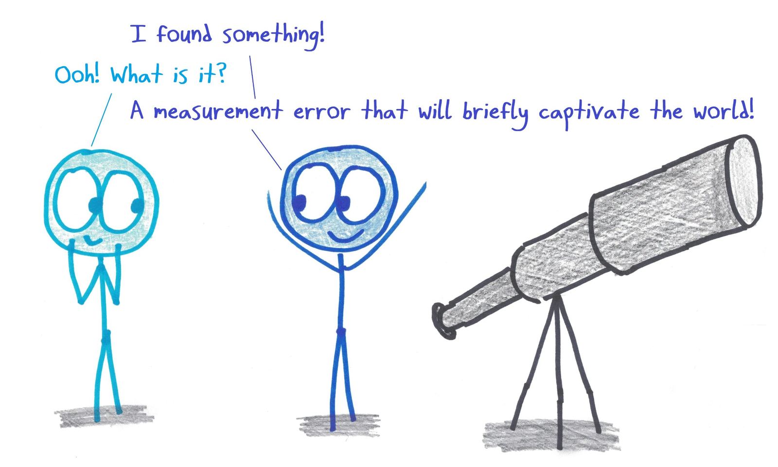 An astronomer at a telescope announces a discovery: a measurement error that will briefly captivate the world.