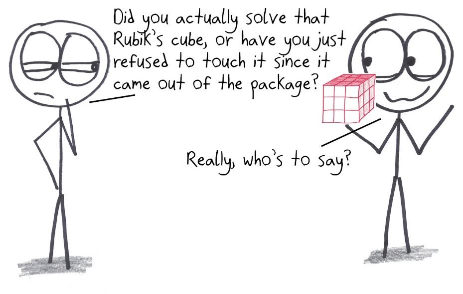 Someone claims credit for a "solved" Rubik's cube they've never touched.