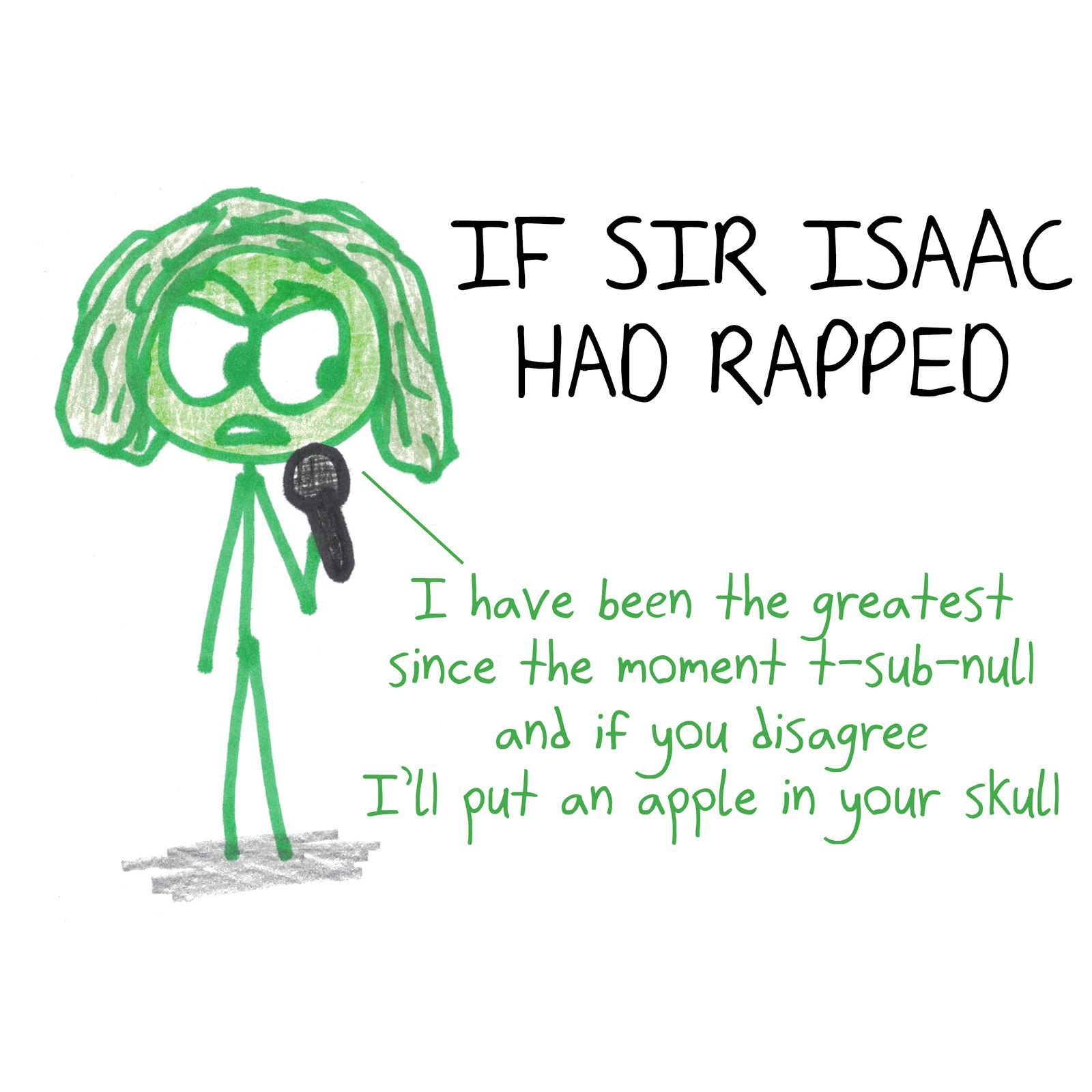 Isaac Newton raps about his greatness since t₀ and threatens to put an apple in your skull.