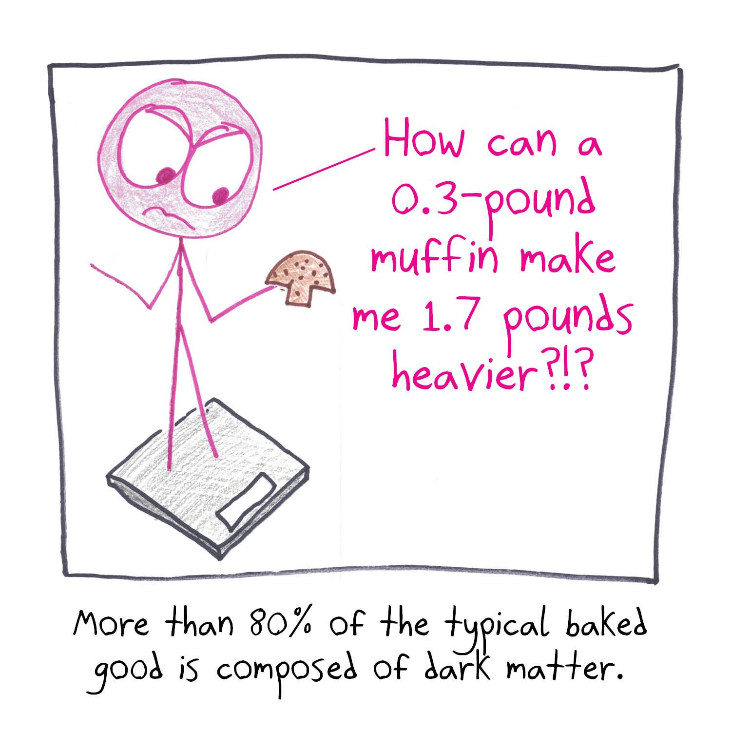 A dieter's 0.3-pound muffin adds 1.7 pounds, so baked goods must be mostly dark matter.