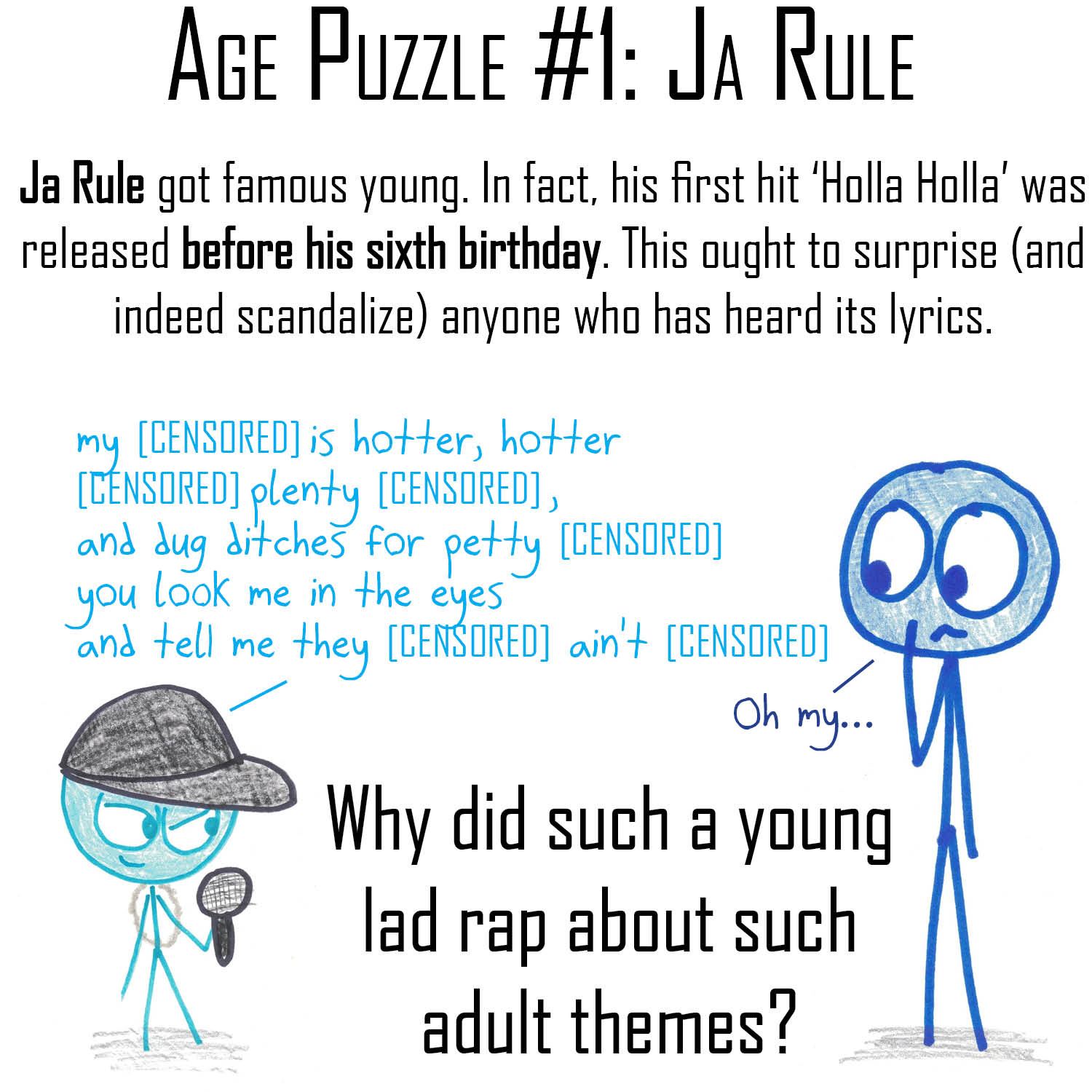Why did Ja Rule rap about adult themes before his sixth birthday? (He was born on Leap Day.) Solution on the full series page.