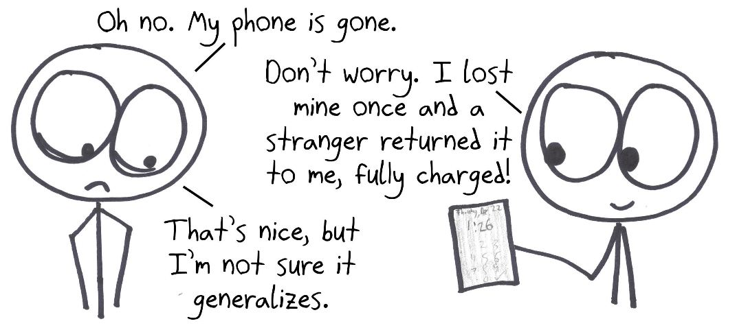 After losing a phone, someone hears that a stranger once returned a friend's lost phone, fully charged. Nice, but it probably doesn't generalize.