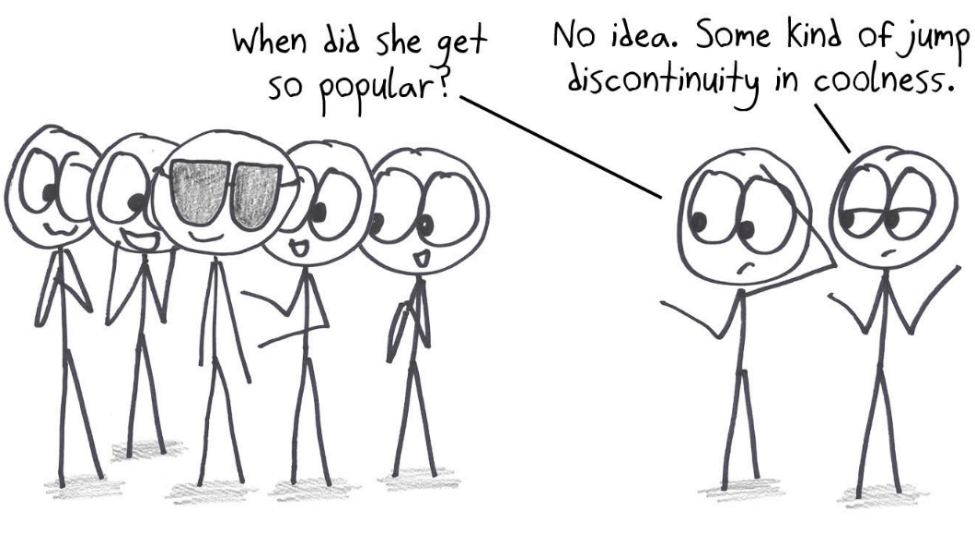 When did she get so popular? Nobody knows; it was some kind of jump discontinuity in coolness, a sudden leap with nothing in between.