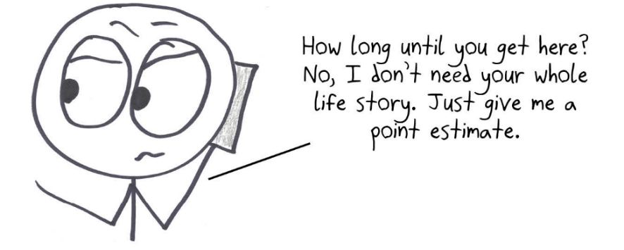 On the phone, someone asks how long until a friend arrives, and doesn't want the whole life story. Just a point estimate, please: a single best guess.