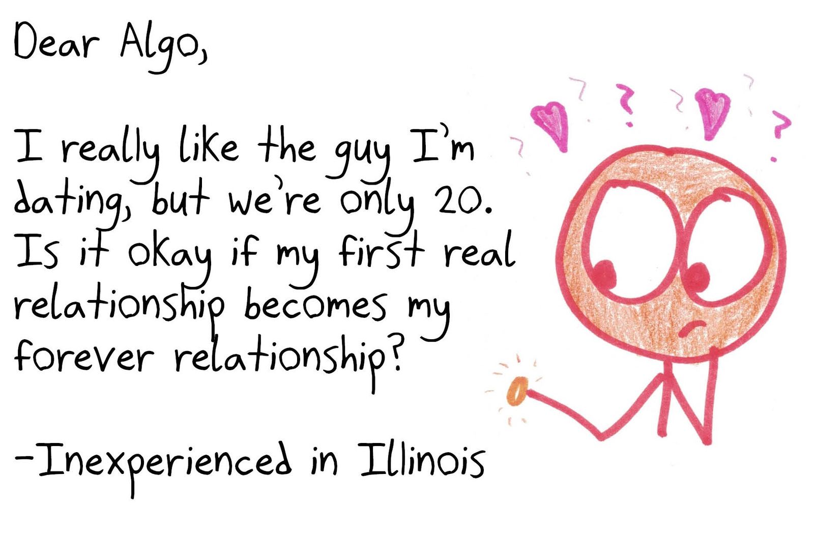 An advice column answered by an algorithm: depth-first vs. breadth-first dating, simulated annealing for choosing where to live, and cut-and-choose for child custody. (panel 7 of 9)